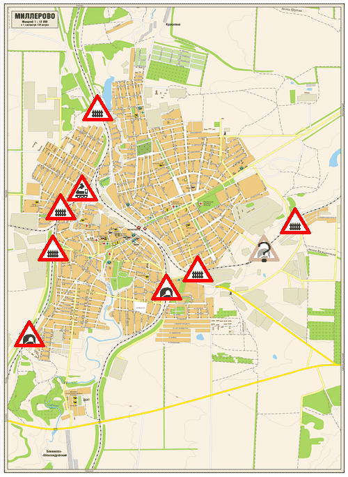 г. Миллерово карта ЖД переездов, туннелей